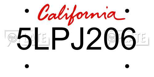 5LPJ206 California License Plate