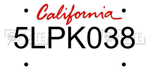 5LPK038 California License Plate