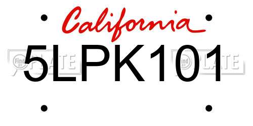 5LPK101 California License Plate