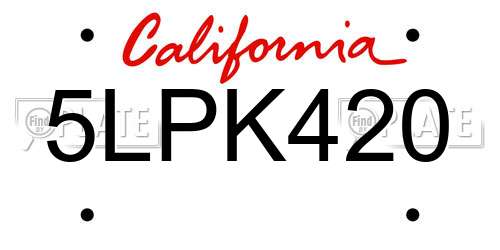 5LPK420 California License Plate