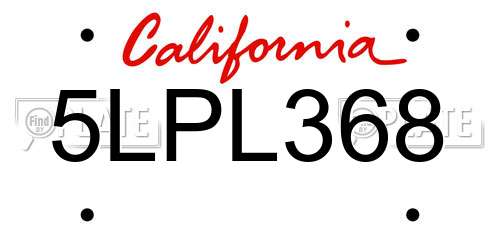5LPL368 California License Plate