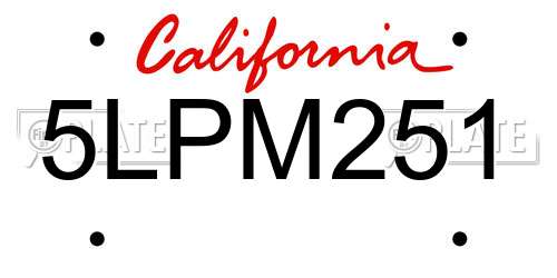 5LPM251 California License Plate