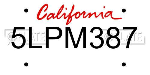 5LPM387 California License Plate