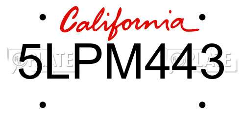 5LPM443 California License Plate