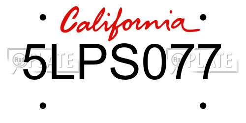 5LPS077 California License Plate
