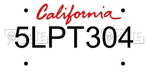 5LPT304 California License Plate