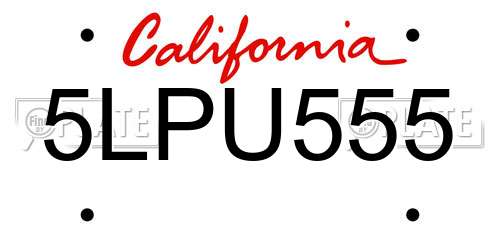 5LPU555 California License Plate