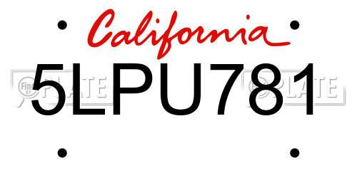 5LPU781 California License Plate
