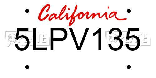 5LPV135 California License Plate