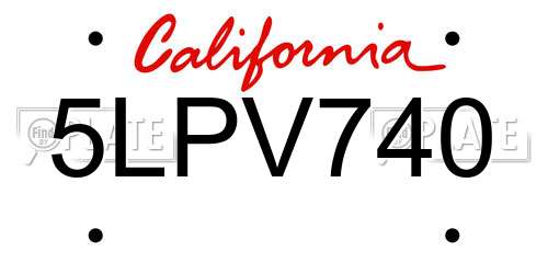 5LPV740 California License Plate