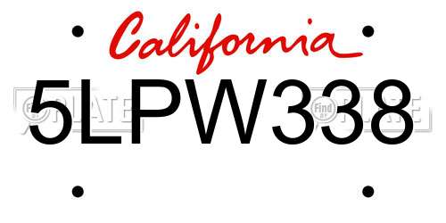 5LPW338 California License Plate