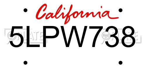 5LPW738 California License Plate