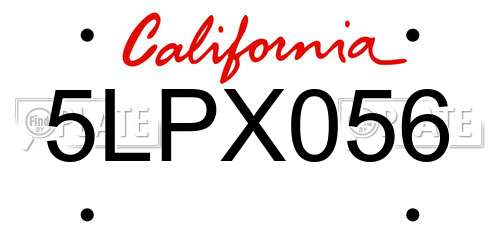 5LPX056 California License Plate