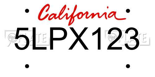 5LPX123 California License Plate