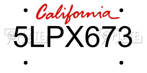 5LPX673 California License Plate