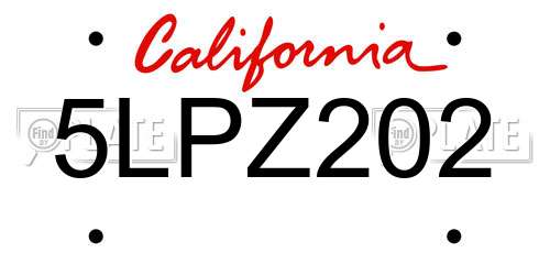 5LPZ202 California License Plate