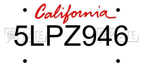 5LPZ946 California License Plate