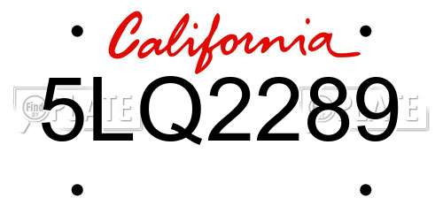 5LQ2289 California License Plate