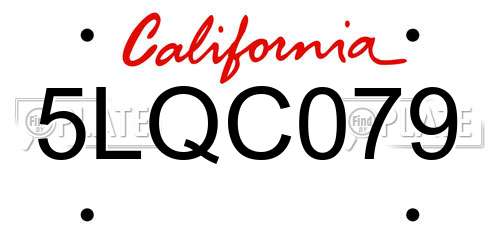 5LQC079 California License Plate