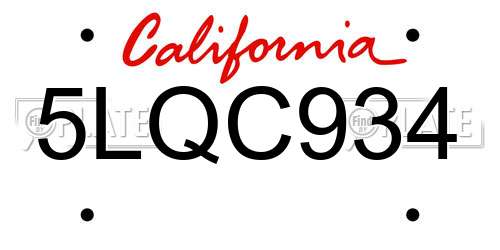 5LQC934 California License Plate