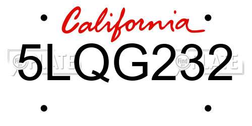 5LQG232 California License Plate