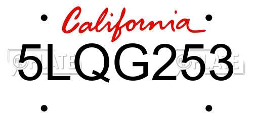 5LQG253 California License Plate