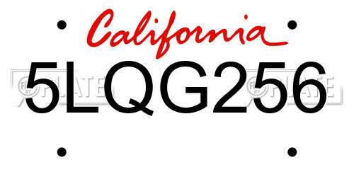 5LQG256 California License Plate