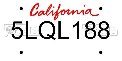5LQL188 California License Plate