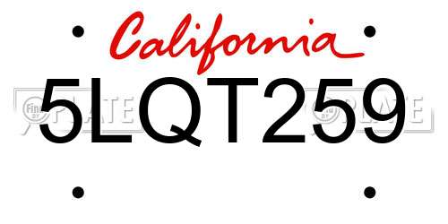 5LQT259 California License Plate