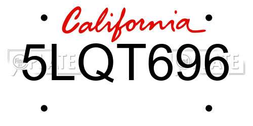 5LQT696 California License Plate
