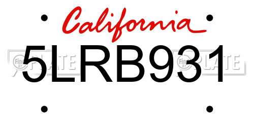 5LRB931 California License Plate