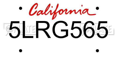 5LRG565 California License Plate