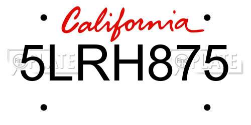 5LRH875 California License Plate
