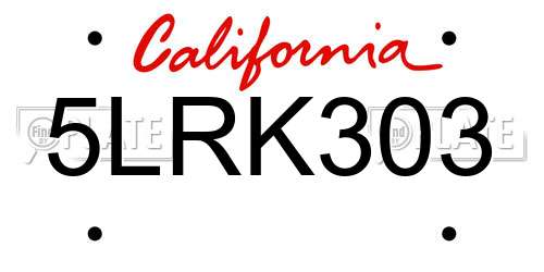 5LRK303 California License Plate