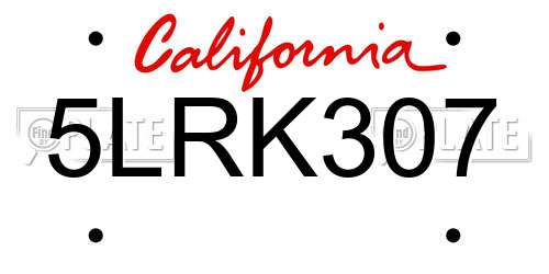 5LRK307 California License Plate