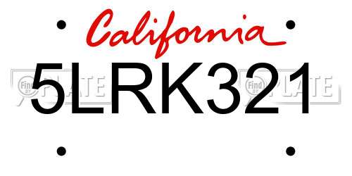 5LRK321 California License Plate