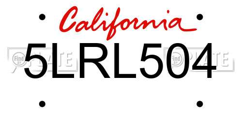 5LRL504 California License Plate