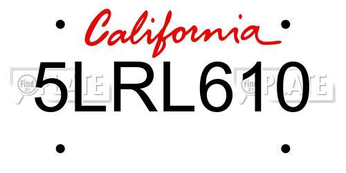 5LRL610 California License Plate