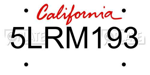5LRM193 California License Plate
