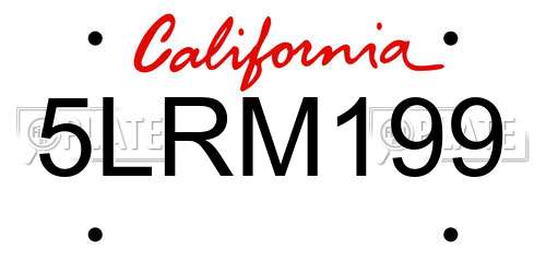 5LRM199 California License Plate