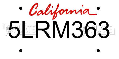 5LRM363 California License Plate