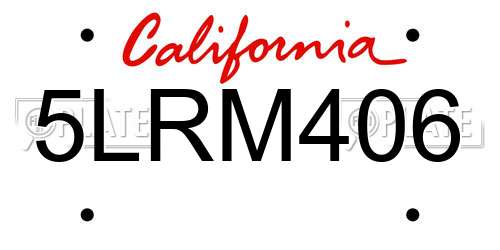 5LRM406 California License Plate