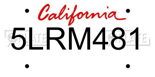 5LRM481 California License Plate