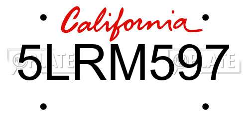 5LRM597 California License Plate