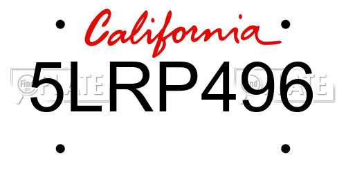 5LRP496 California License Plate