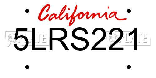 5LRS221 California License Plate