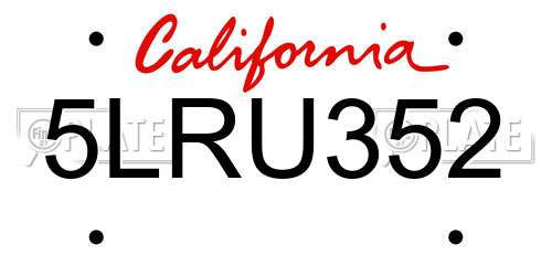 5LRU352 California License Plate