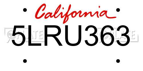 5LRU363 California License Plate