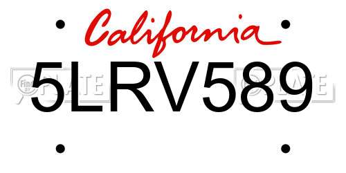 5LRV589 California License Plate