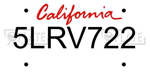 5LRV722 California License Plate